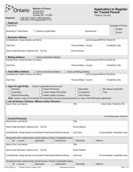 Form 0521E Application to Register for Transit Permit - Ontario, Canada