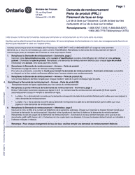 Document preview: Forme 0550F Demande De Remboursement Perte De Produit (Prl)/Paiement De Taxe En Trop - Ontario, Canada (French)