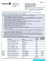 Form 0550E Application for Refund - Summary Loss of Product (Prl)/Overpayment of Tax - Ontario, Canada