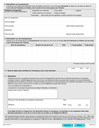 Forme 0521F Demande D&#039;inscription Pour Un Passavant - Ontario, Canada (French), Page 2
