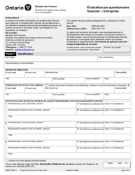 Document preview: Forme 9968F Evaluation Par Questionnaire Financier - Entreprise - Ontario, Canada (French)