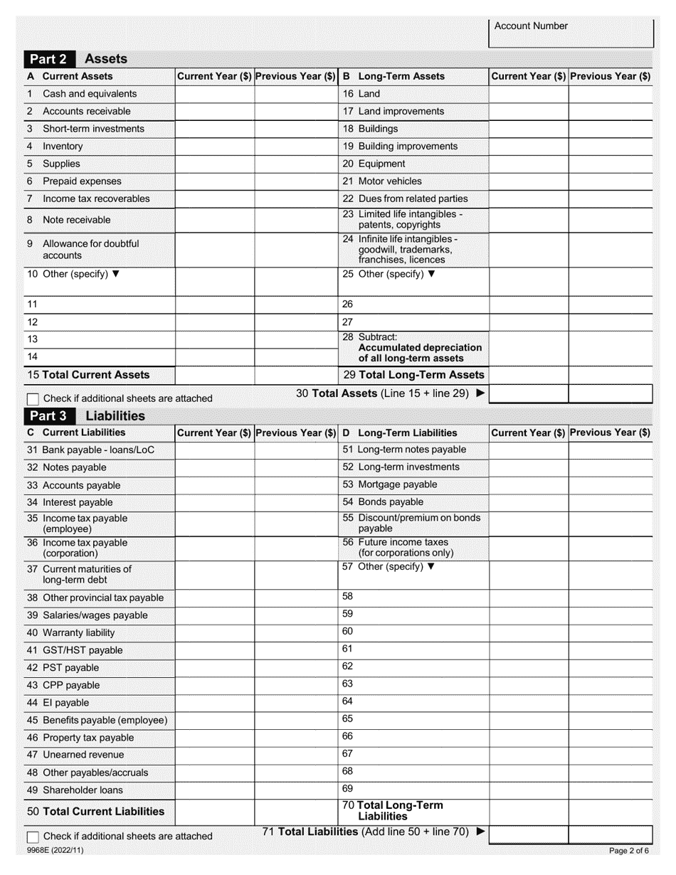 Form 9968E Financial Questionnaire Assessment - Corporate - Ontario, Canada, Page 2