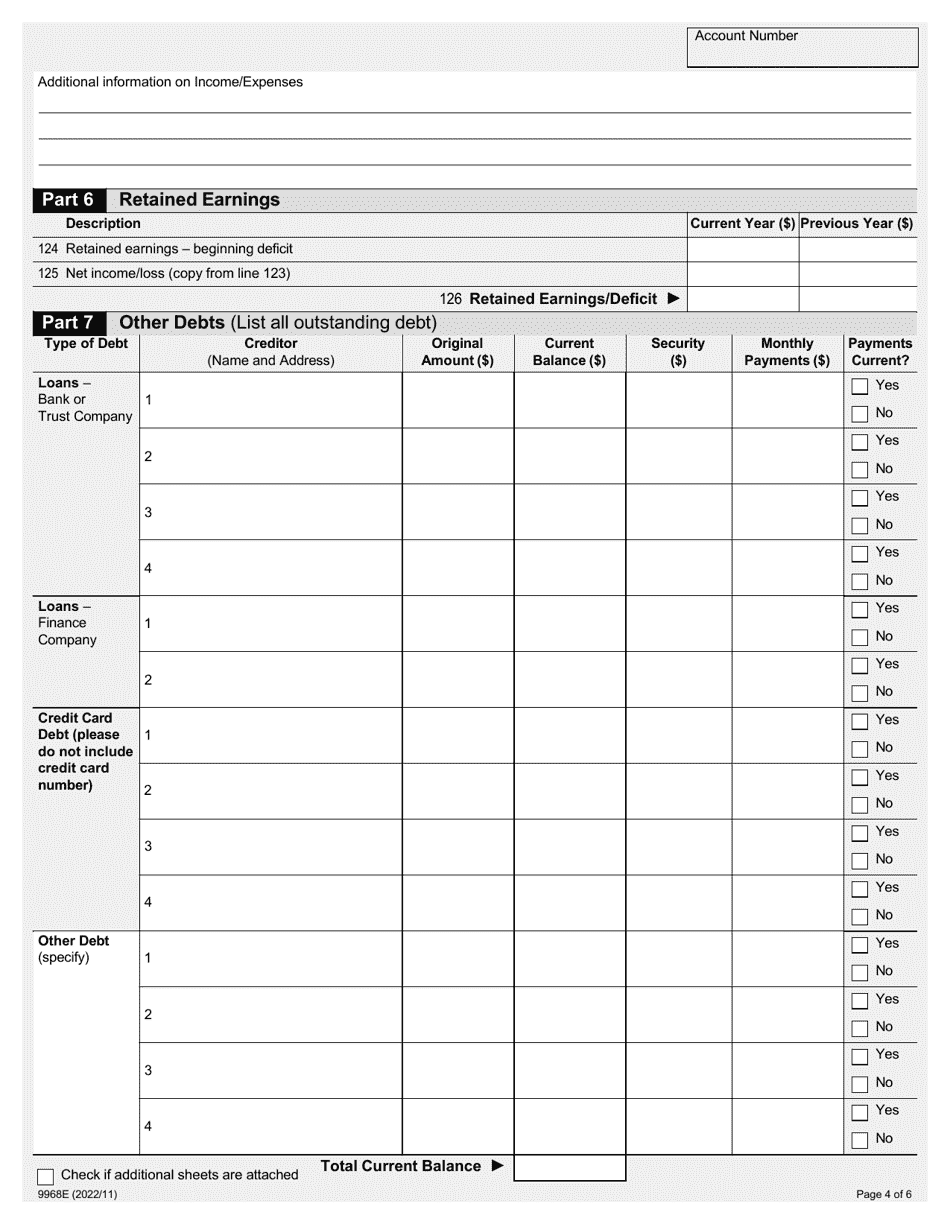 Form 9968E Financial Questionnaire Assessment - Corporate - Ontario, Canada, Page 4