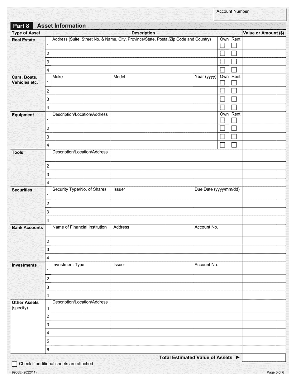 Form 9968E Financial Questionnaire Assessment - Corporate - Ontario, Canada, Page 5
