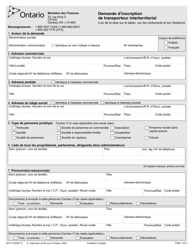 Document preview: Forme 0511F Demande D'inscription De Transporteur Interterritorial - Ontario, Canada (French)