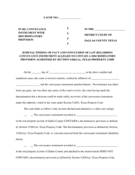 Judicial Finding of Fact and Conclusion of Law Regarding Conveyance Instrument Alleged to Contain a Discriminatory Provision as Defined by Section 5.0261(A), Texas Property Code - Dallas County, Texas