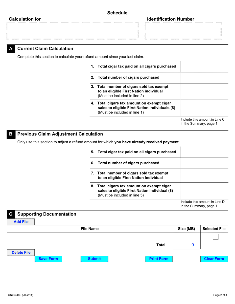 Form ON00348E Application for Refund - Tax Exempt Sales for First Nations Retailers - Ontario, Canada, Page 2