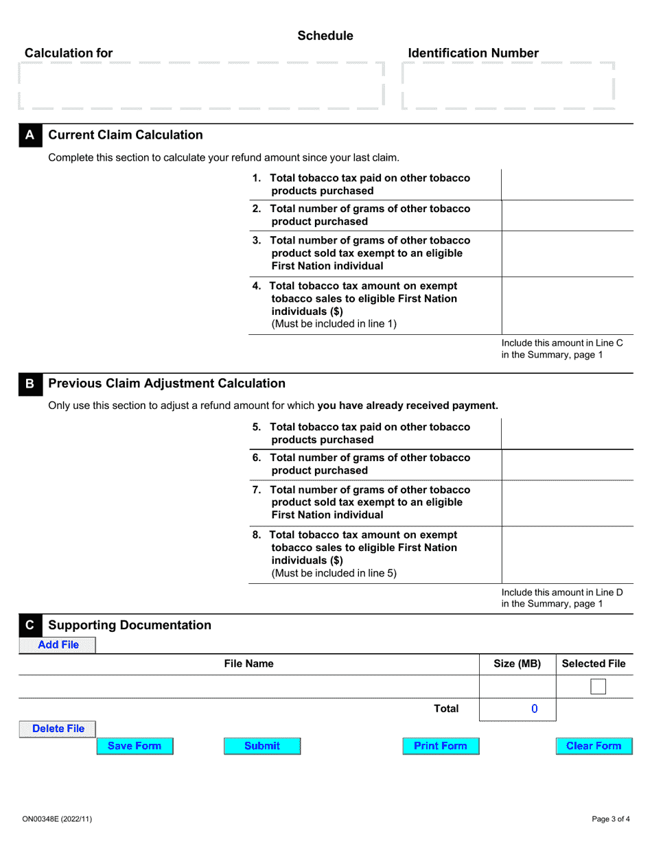 Form ON00348E Application for Refund - Tax Exempt Sales for First Nations Retailers - Ontario, Canada, Page 3