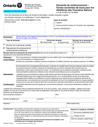 Forme ON00348F Demande De Remboursement - Ventes Exonerees De Taxes Pour Les Detaillants DES Premieres Nations - Ontario, Canada (French)