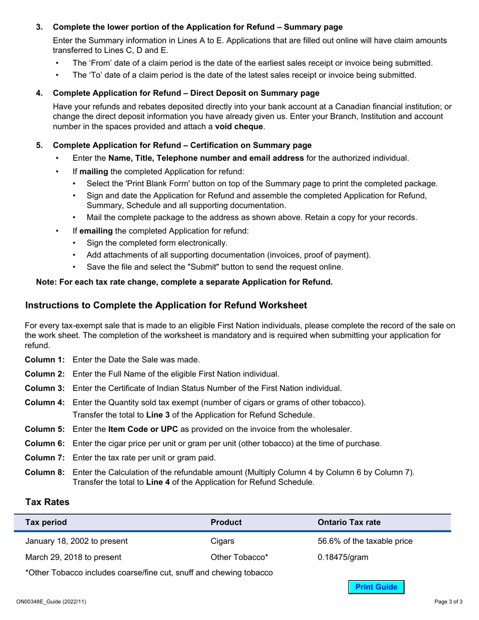 Instructions for Form ON00348E Application for Refund Tax Exempt Sales for First Nations Retailers - Ontario, Canada, Page 3
