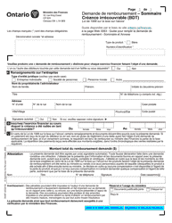 Document preview: Forme 3445F Demande De Remboursement - Sommaire Creance Irrecouvrable (Bdt) - Ontario, Canada (French)