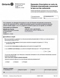 Document preview: Forme 0166F Demande D'inscripcion En Vertu De L'entente Internationale Concernant La Taxe Sur Les Carburants - Ontario, Canada (French)