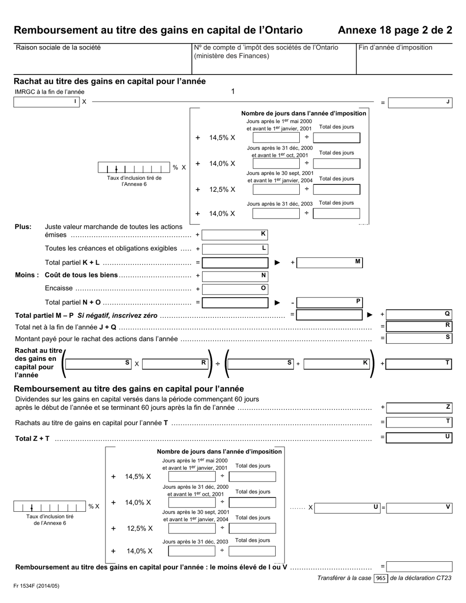 Forme 1534F Agenda 18 Remboursement Au Titre DES Gains En Capital De Lontario - Ontario, Canada (French), Page 2