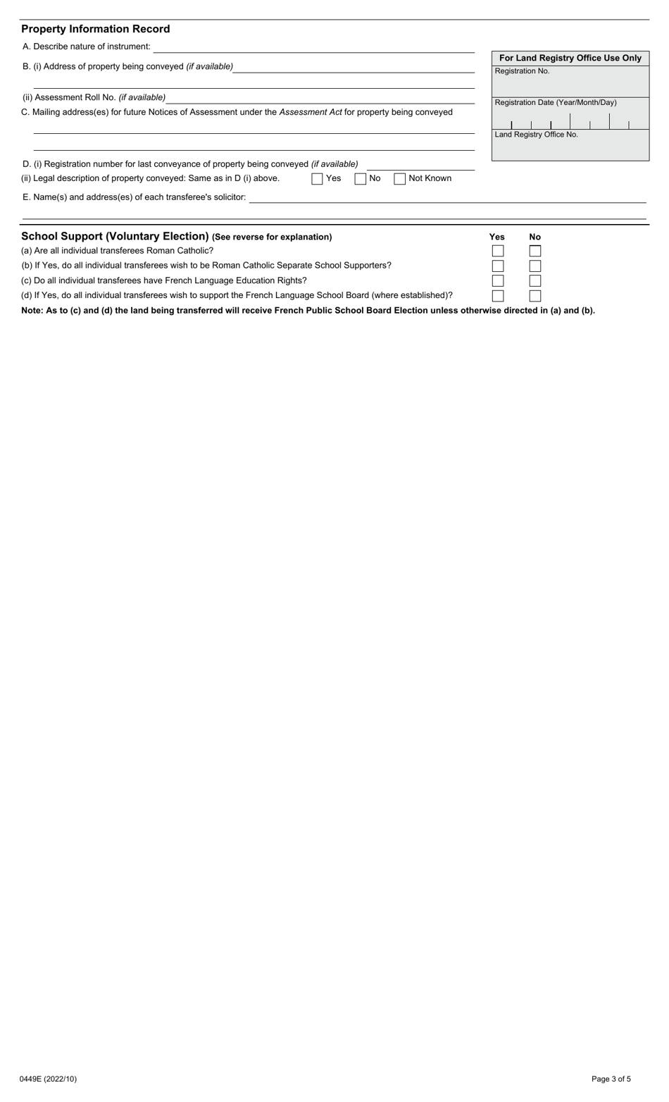 Form 0449E Land Transfer Tax Affidavit - Ontario, Canada, Page 3