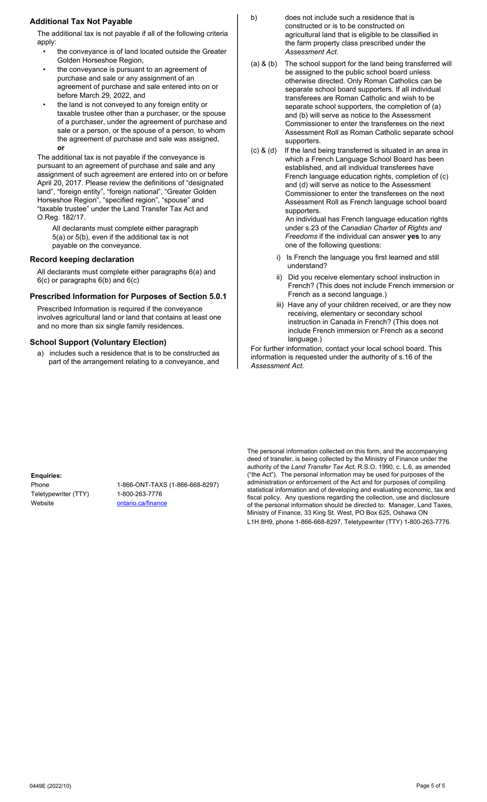 Form 0449E - Fill Out, Sign Online and Download Fillable PDF, Ontario ...