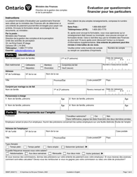 Forme 9969F Evaluation Par Questionnaire Financier Pour Les Particuliers - Ontario, Canada (French)