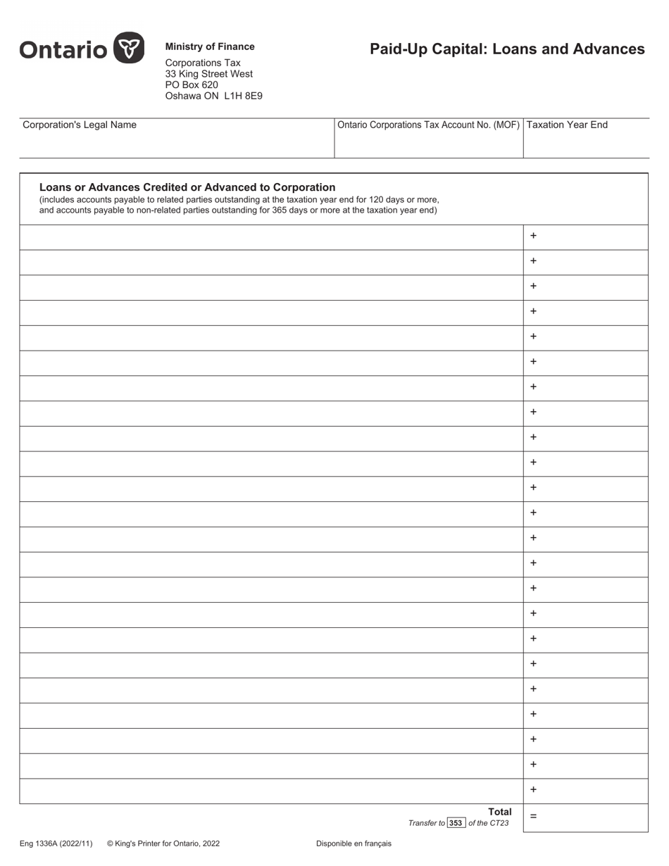 Form 1336A - Fill Out, Sign Online and Download Fillable PDF, Ontario ...