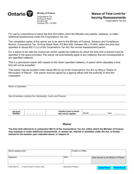 Document preview: Form 0146E Waiver of Time Limit for Issuing Reassessments - Ontario, Canada