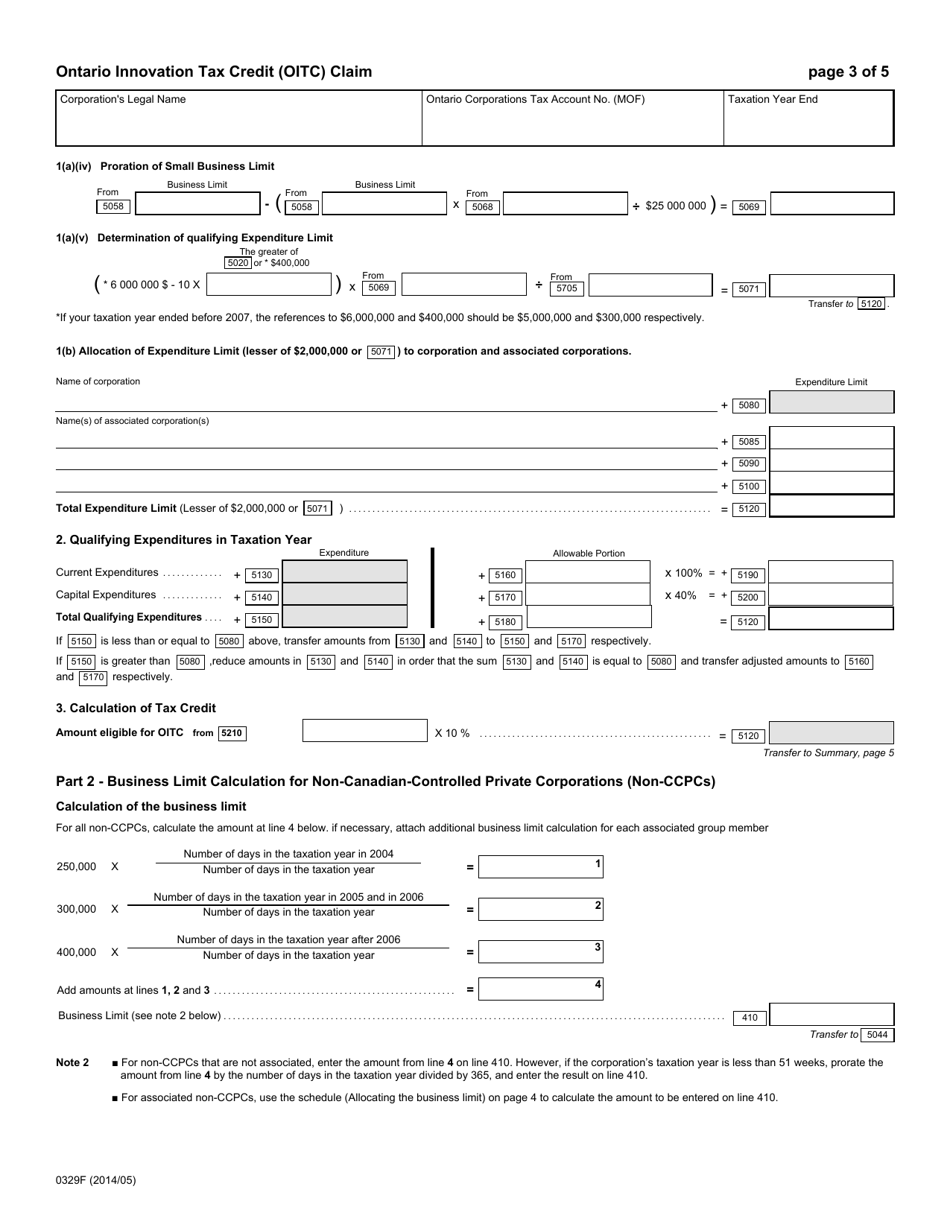 Form 0329F Ontario Innovation Tax Credit (Oitc) Claim - Ontario, Canada, Page 4