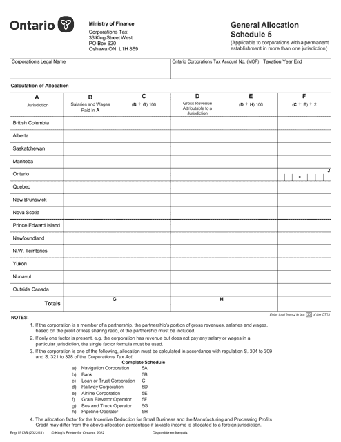 Form 1513B Schedule 5  Printable Pdf