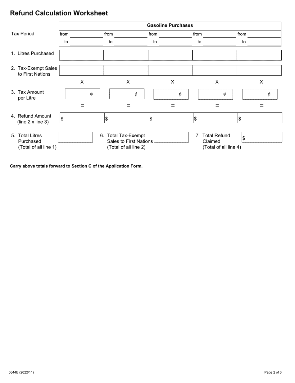 Form GT257N (0644E) Application for Refund of Gasoline Tax Through a Collector - Ontario, Canada, Page 2