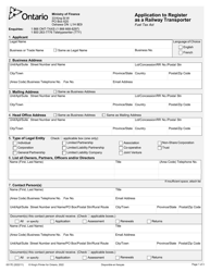 Document preview: Form 0517E Application to Register as a Railway Transporter - Ontario, Canada