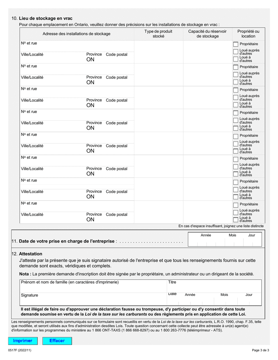 Forme 0517F Demande Dinscription En Tant Quagent Ferroviaire - Ontario, Canada (French), Page 3