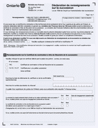 Forme 9955F Declaration De Renseignements Sur La Succession - up to December 31, 2019 - Ontario, Canada (French)