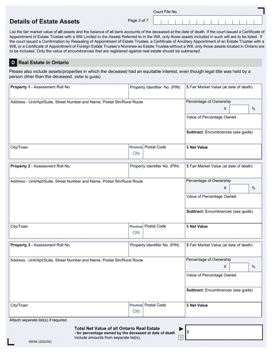 Form 9955E - Fill Out, Sign Online and Download Fillable PDF, Ontario ...