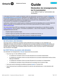 Document preview: Instruction pour Forme 9955F Declaration De Renseignements Sur La Succession - Ontario, Canada (French)