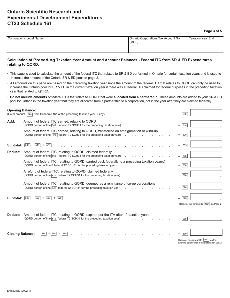 Form 2083D Schedule 161 Ontario Scientific Research and Experimental Development Expenditures - Ontario, Canada, Page 3