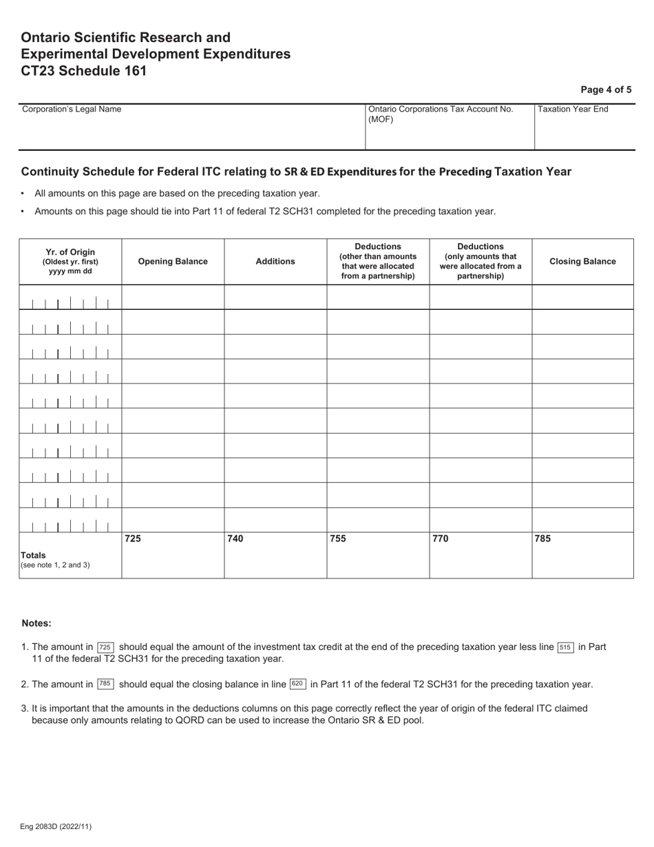 Form 2083D Schedule 161 Ontario Scientific Research and Experimental Development Expenditures - Ontario, Canada, Page 4