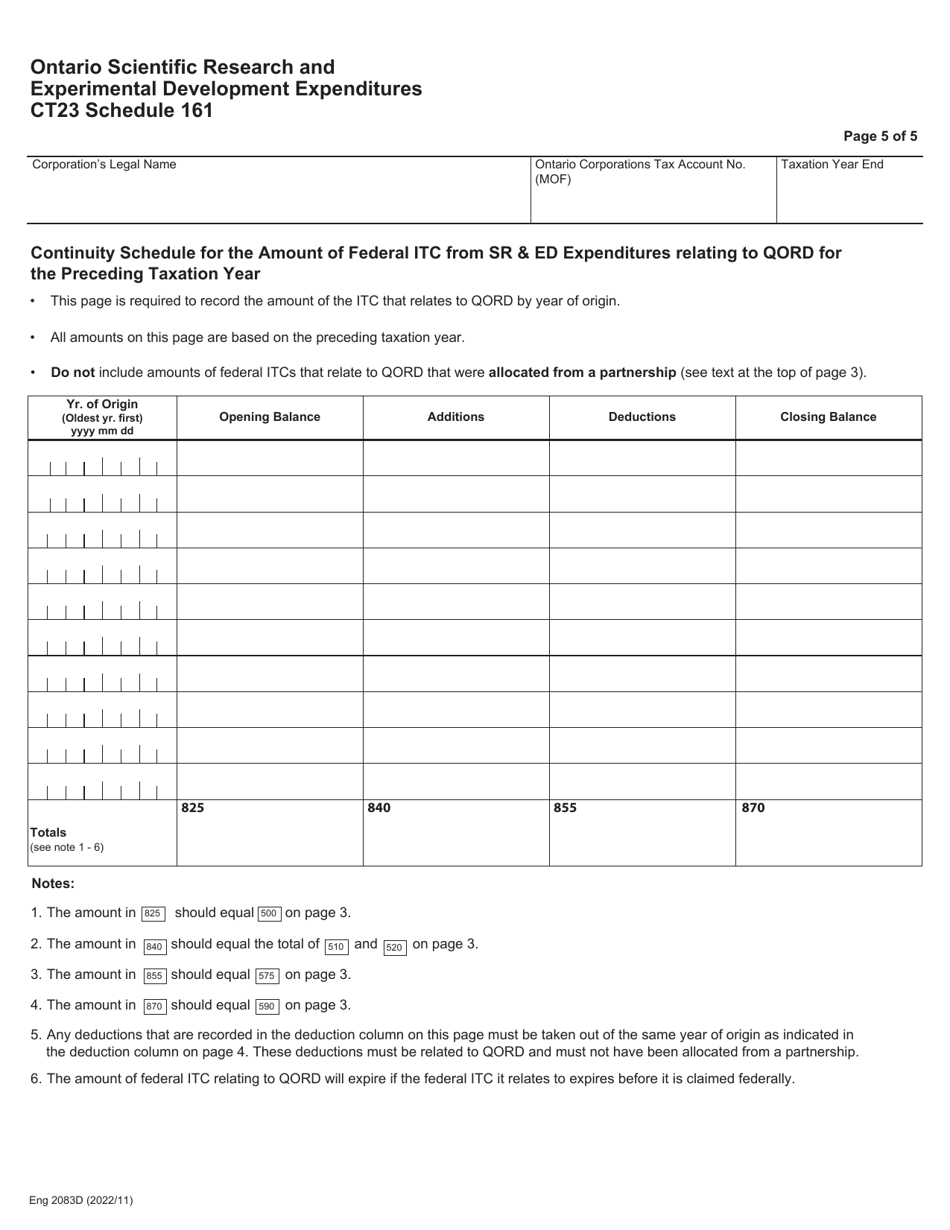Form 2083D Schedule 161 Ontario Scientific Research and Experimental Development Expenditures - Ontario, Canada, Page 5