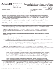 Document preview: Forme 2083C Agenda 161 Depenses D'activites De Recherche Scientifique Et De Developpement Experimental En Ontario - Ontario, Canada (French)