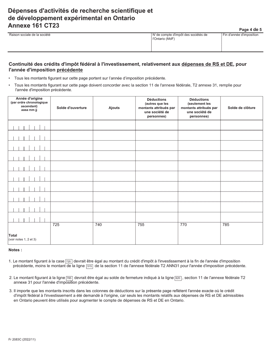 Forme 2083C Agenda 161 Depenses Dactivites De Recherche Scientifique Et De Developpement Experimental En Ontario - Ontario, Canada (French), Page 4