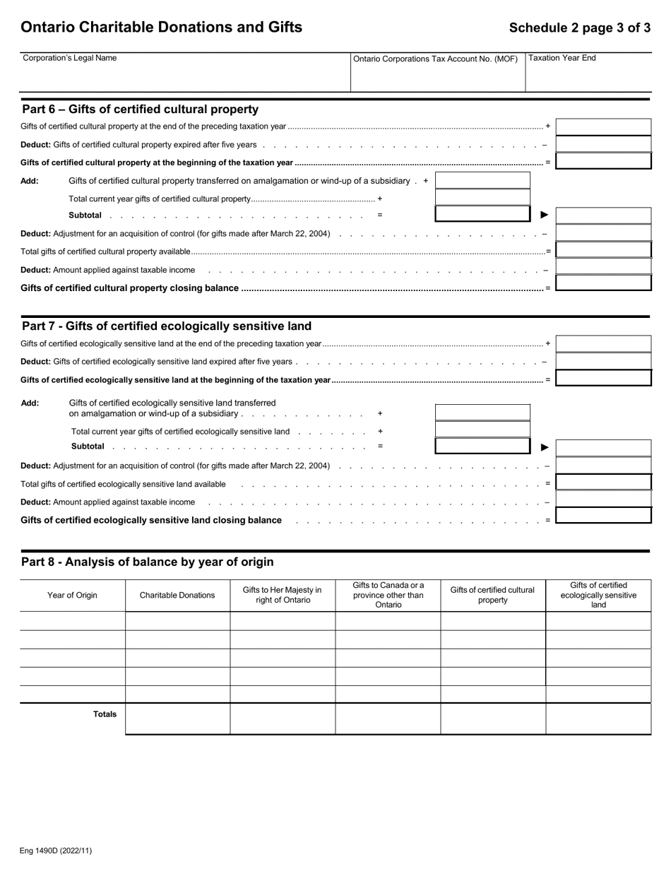 Form 1490D Schedule 2 Ontario Charitable Donations and Gifts - Ontario, Canada, Page 3