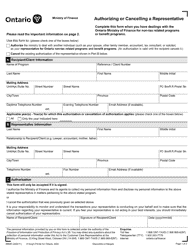 Form 9966E Authorizing or Cancelling a Representative - Ontario, Canada