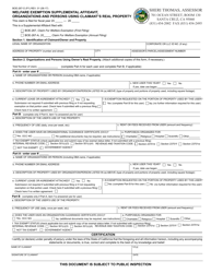 Document preview: Form BOE-267-O Welfare Exemption Supplemental Affidavit, Organizations and Persons Using Claimant's Real Property - Santa Cruz County, California
