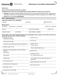 Document preview: Form 0009E Authorizing or Cancelling a Representative - Ontario, Canada