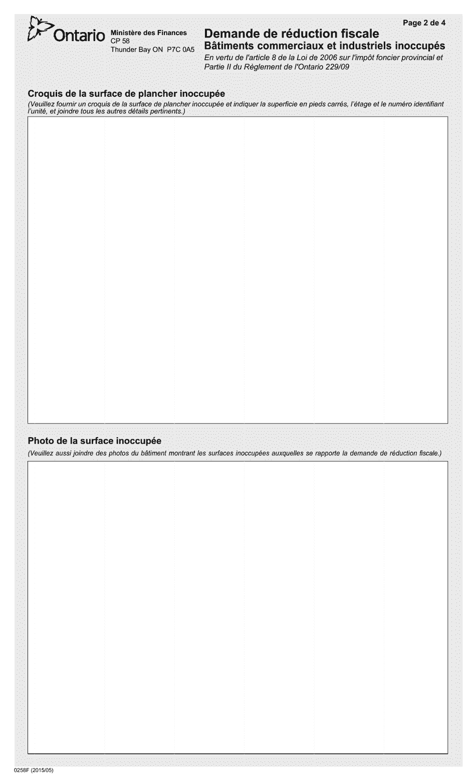 Forme 0258F Demande De Reduction Fiscale Batiments Commerciaux Et Industriels Inoccupes - Ontario, Canada (French), Page 2