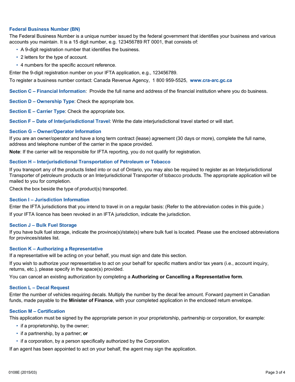 Instructions for Form 0166E Application for International Fuel Tax Agreement (Ifta) Registration - Ontario, Canada, Page 3