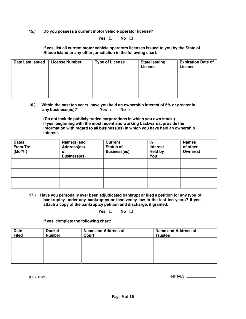 Operations Employee Application - Rhode Island, Page 9