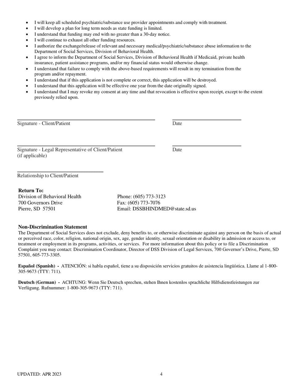 South Dakota Indigent Medication Program New Application - South Dakota, Page 4