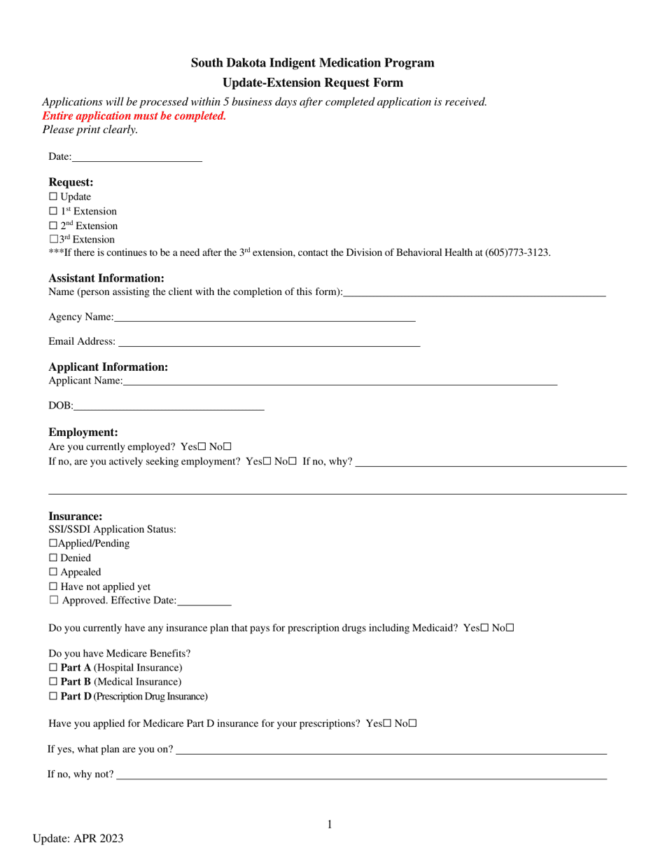 South Dakota UpdateExtension Request Form South Dakota Indigent