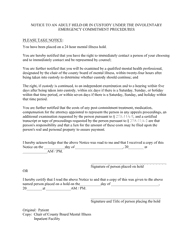 Document preview: Notice to an Adult Held or in Custody Under the Involentary Emergency Commitment Procedures - South Dakota