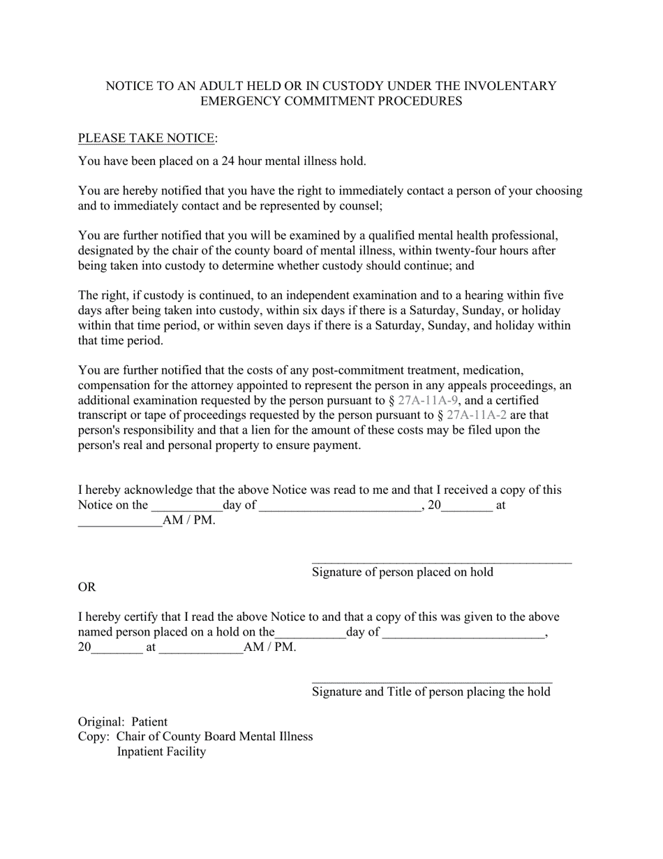 Notice to an Adult Held or in Custody Under the Involentary Emergency Commitment Procedures - South Dakota, Page 1