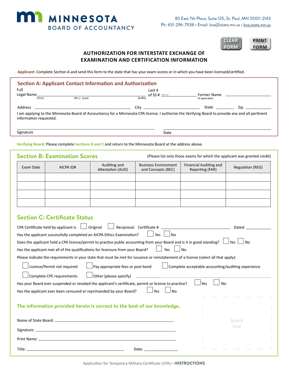 Application for Temporary Military Certificate (CPA) - Minnesota, Page 4