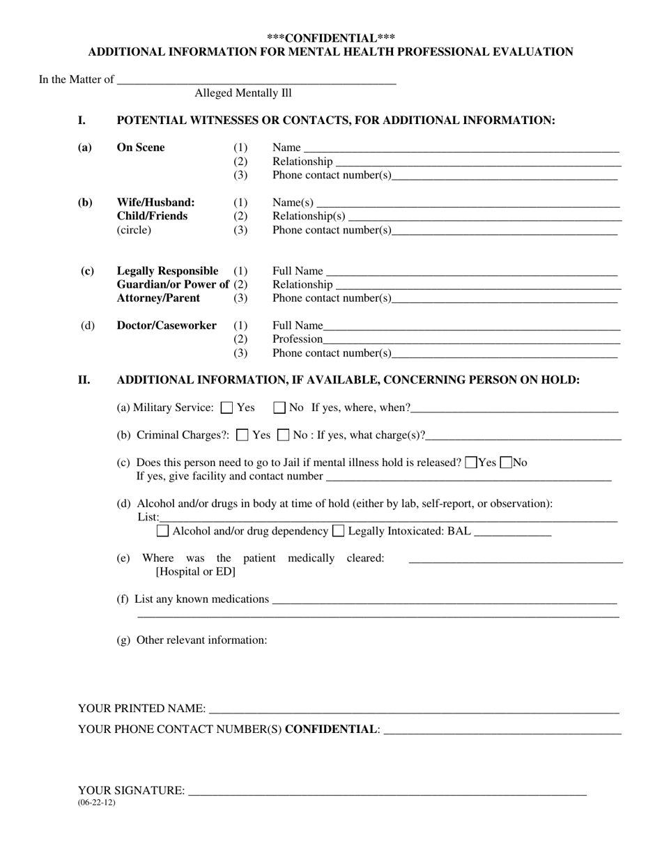 Additional Information for Mental Health Professional Evaluation - South Dakota, Page 1