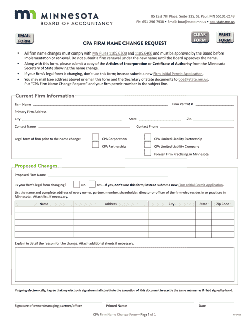 CPA Firm Name Change Request - Minnesota Download Pdf