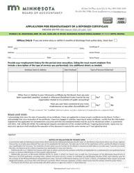 Document preview: Application for Reinstatement of a Revoked Certificate - Minnesota